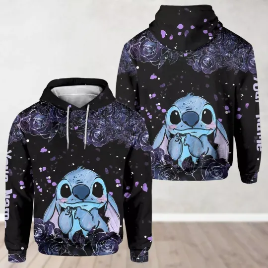 Discover Personalized Stitch Flower 3D HOODIE US Size All Over Print Father Day Gift