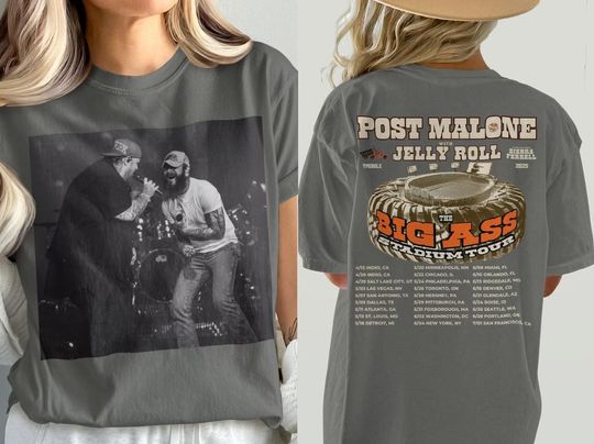 Post Malone Double Sided T-Shirt, Posty Tour Merch, Big Ass Stadium Tour, Jelly Roll Tour 2025