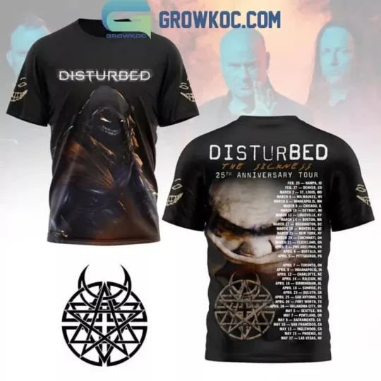 Discover Disturbed The Sickness 25th Anniversary Tour 2025 3D T-Shirt