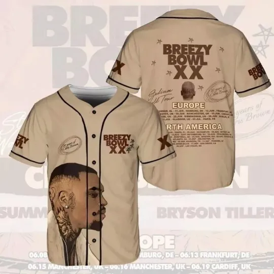 Unisex Breezy Tour Baseball Jersey, Chris Brown Tour 2025 Jersey For Fans