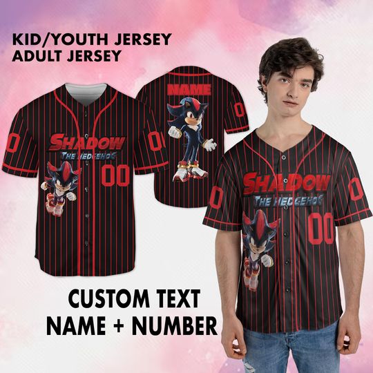 Personalized Shadow The Hedgehog Baseball Jersey, Sonic Baseball Jersey, Sonic Shirt, Gift for Sonic Fans