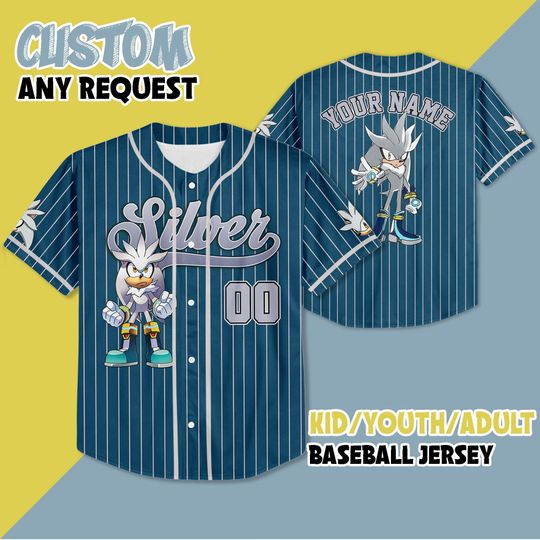 Personalized Disney Silver Baseball Jersey, Custom Silver Baseball Jersey, Sonic The Hedgehog Party Jersey, Sonic Birthday Gift