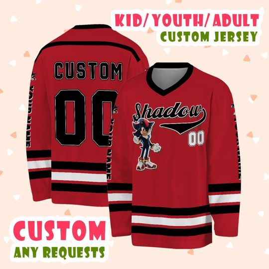 Customized Shadow Character Cartoon Movie Ice Hockey Jersey, Sonic 3 The Hedgehog Movie Hockey Jersey, Jersey For Kids
