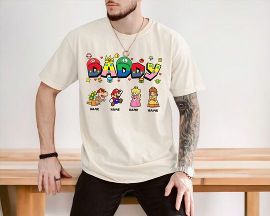 Comfort Colors Personalized Super Daddio Shirt, Custom Kids Name Dad Shirt, Funny Father's Day Shirt, Super Dad Shirt, Gamer Shirt For Daddy