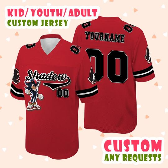 Customized Shadow Character Cartoon Movie Football Jersey, Sonic 3 The Hedgehog Movie Football Jersey, Jersey For Kids