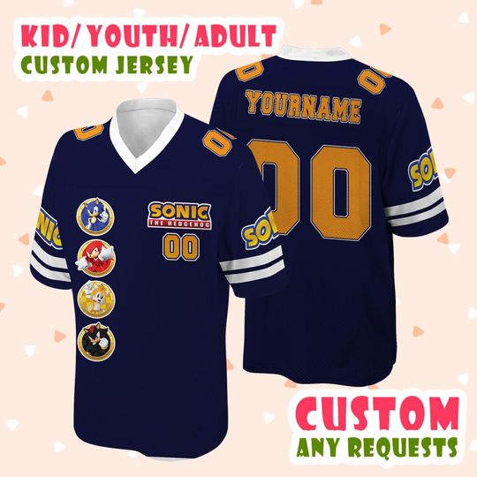 Customized Sonic 3 The Hedgehog Cartoon Movie Football Jersey, Sonic 3 And Friends Football Jersey, Jersey For Kids