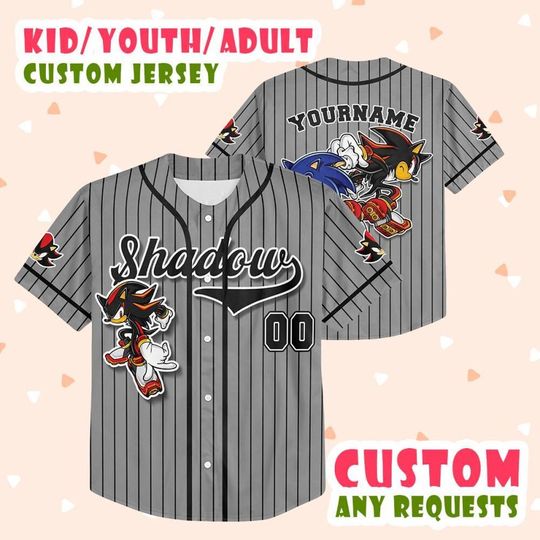 Customized Shadow The Hedgehog Grey Stripe Baseball Jersey, Personalized Number And Name Sonic 3 Movie Jersey, Shadow Fan Gift