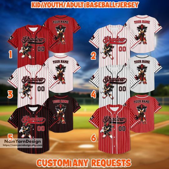 Customized Shadow The Hedgehog Dark Stripe Baseball Jersey, Personalized Name Sonic Jersey, Shadow Fan Gift, Custom Name And Number Jersey