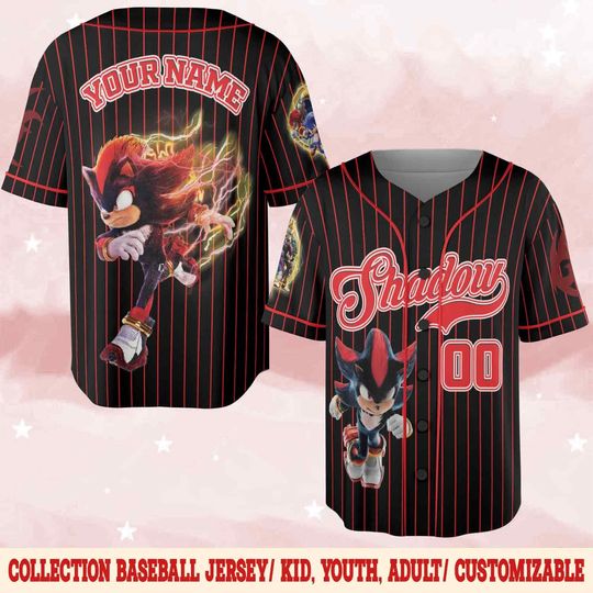 Personalized Sonic Shadow Hedgehog Jersey Baseball, Sonic Baseball Jersey, Sonic Jersey, Personalized Jersey For Adult Kid Jersey