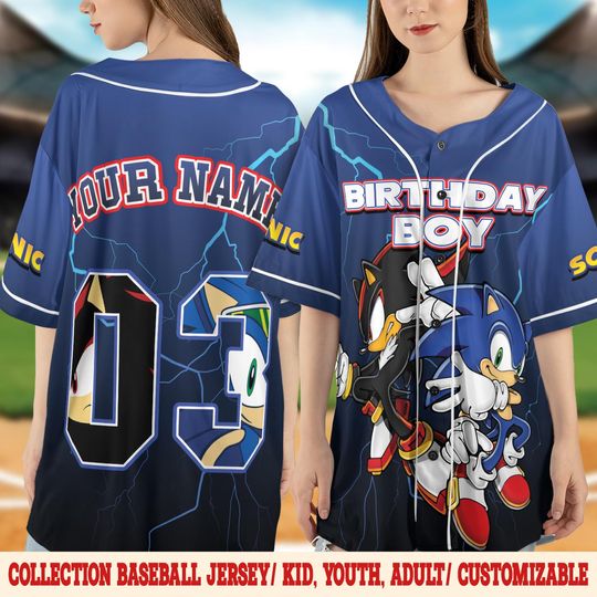 Custom Sonic Shadow The Hedgehog Baseball Jersey, Personalized Number & Name Sonic Jersey, Sonic party jersey, Birthday Gift for Kids