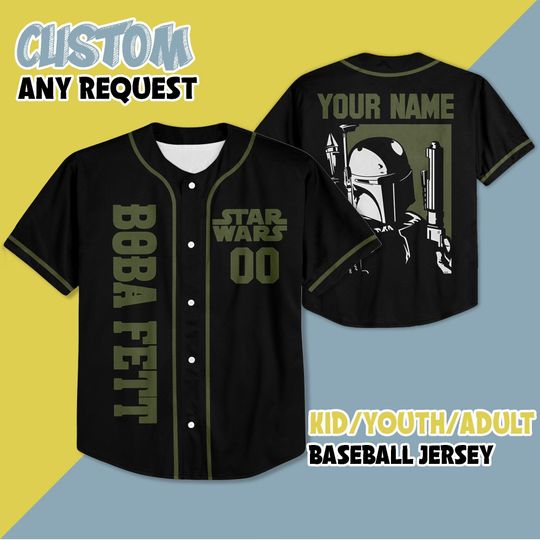 Personalized Star Wars Boba Fett Baseball Jersey, Disney Star Wars Baseball Jersey, Disney Jersey Shirt, Gift for Kids Youth Adult