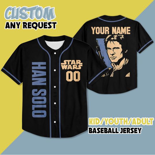 Personalized Star Wars Han Solo Baseball Jersey, Disney Star Wars Baseball Jersey, Disney Jersey Shirt, Gift for Kids