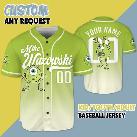 Personalized Monster Inc Mike Wazowski Baseball, Custom Baseball Jersey, Gift For Fans Disney, Mike Wasowski, Monster Inc Shirt