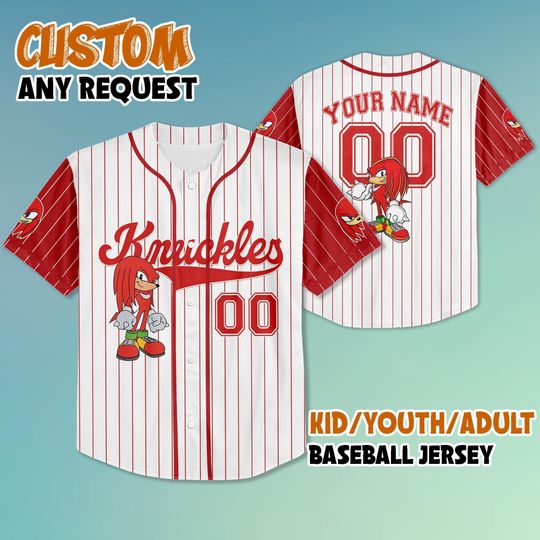 Personalized The Hedgehog Knuckles Baseball Jersey, Custom Knuckles Baseball Jersey, Sonic Birthday Jersey, The Hedgehog Shirt