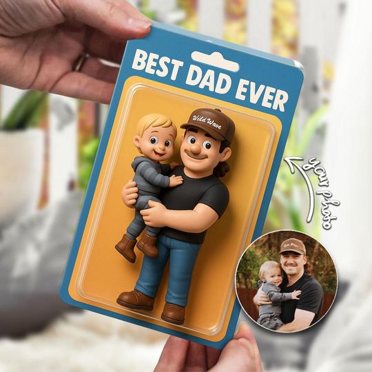 Personalized Father's Day Gift For Dad, Custom Photo Dad And Kids Action Figure Acrylic Block, Best Dad Ever Block Plaque, Gift For Husband