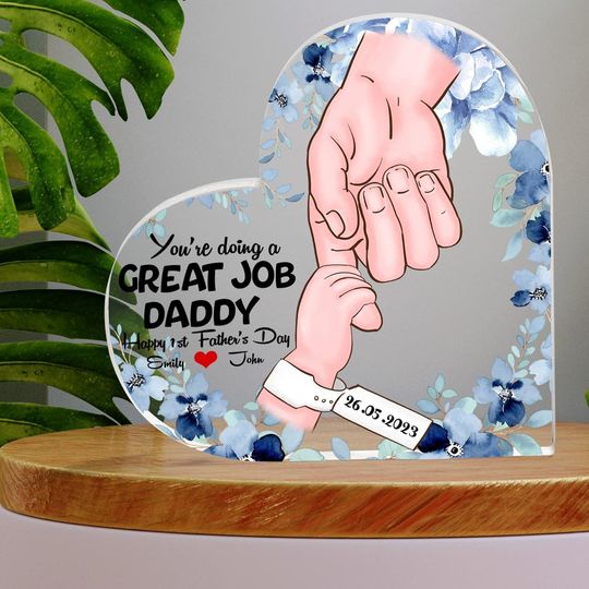 Personalized Dad Heart Plaque, Custom Acrylic Plaque for Dad with Baby's Name, Customized Dad Gifts, Personalized Gift for Men, Father