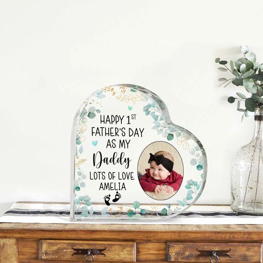 Personalized photo first father's day heart acrylic plaque, first father's day gift, new dad gift, first time dad gift, dad birthday gift