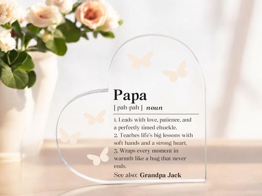Discover Personalized Papa Definition Heart Acrylic Plaque, Grandpa Father's Day Gift, Custom Grandpa Love Desk Sign, New Grandpa Cake Topper