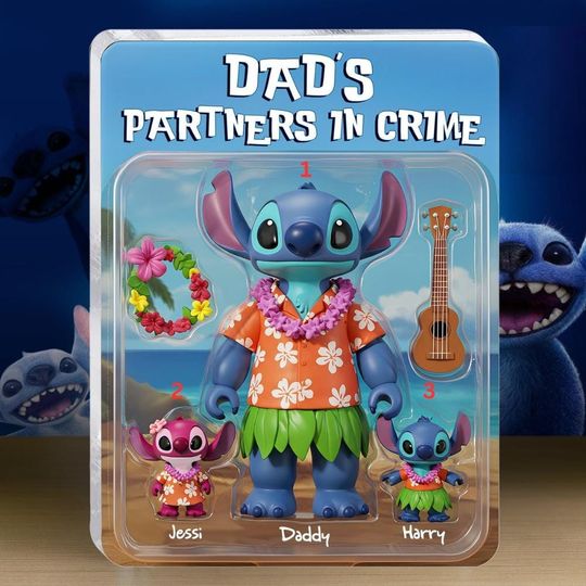 Dad Partner In Crime Acrylic Block Plaque, Disney Stitch Dad Acrylic Block, Father's Day Gift, Stitch And Angel Gift, Gift For Dad