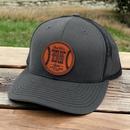 Custom Baseball Dad Trucker Hat Leather Patch - Personalized Father's Day Gift for Baseball Lover Leather Patch Cap