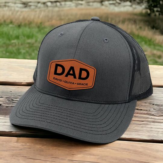 Personalized Dad Patch Hat Gift for Him - Custom Kids' Names Trucker Hat Engraved for Father's Day