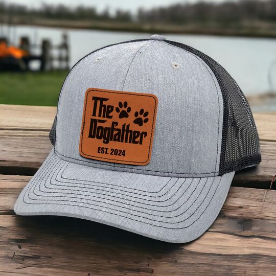 Custom The Dogfather Leather Trucker Hat - Personalized Father's Day Gift for Dog Dad