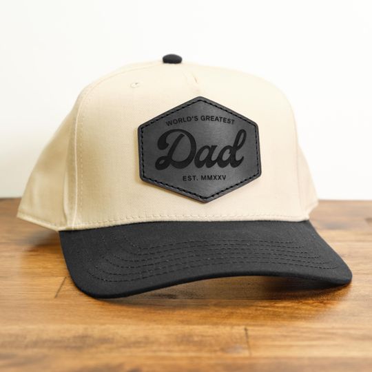 Worlds Greatest Dad Hat EST. 2025 | Leather Patch Hat | New Dad Gift | Fathers Day Trucker Hat | Vintage 90s Style Snapback for Dad
