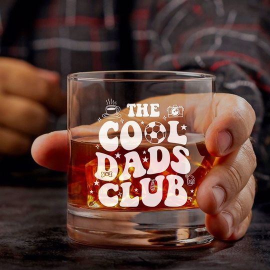 Cool Dad Club Engraved Whisky Glass, Personalized Gift for Dad, Custom Grandpa Gift, Rock Glass for Him