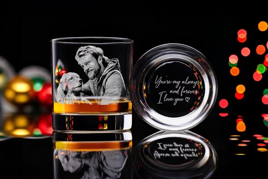 Custom Engraved Whiskey Glass with Photo & Handwriting - Personalized Gift for Dad and Husbands, Includes Gift Box