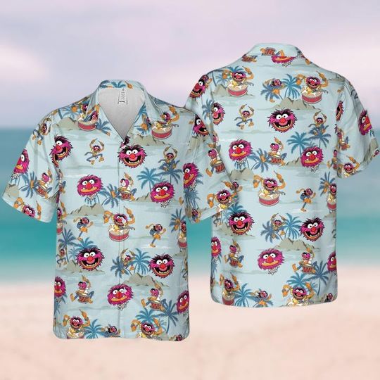 Animal The Muppet Show Drum Tropical Hawaiian Shirt, Kermit Miss Piggy Shirt, Muppets Gift For Fans, Muppets Characters Button Shirt