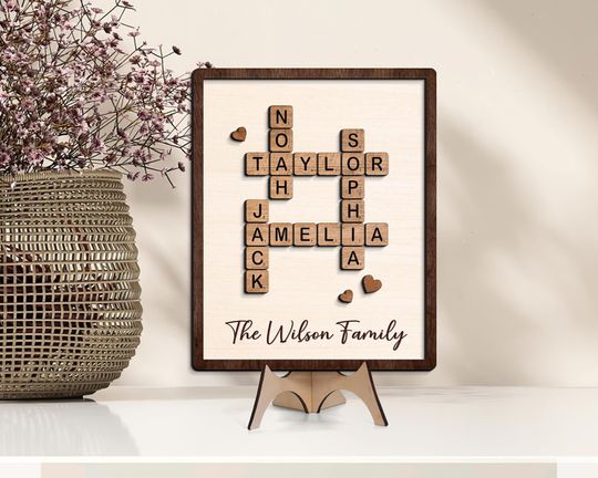 Personalized Family Puzzle Sign, Custom Family Name Sign, Crossword Puzzle Wooden Sign, Last Name Sign, Fathers Day Gift, Mothers Day Gift