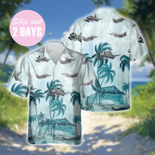 A-4 Skyhawk Hawaiian Shirt, Hawaiian Shirt for Men Dad Veteran, Patriot Day