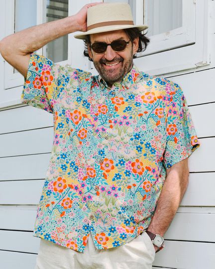 Men's Hawaiian Shirt Summer Flower Garden Design 100% Cotton Button-Down Short Sleeve Shirt