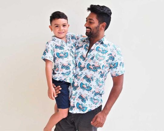 Father and son matching shirts -Flamingo, Father and Son Outfit, Hawaiian shirts, dad and son shirts, matching Outfits, Gift for him,