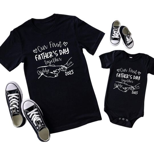 Custom Our First Fathers Day Matching Shirts Set, Dad and Son Matching Outfits, Father T-shirt and Baby Bodysuit, Father's Day Gifts