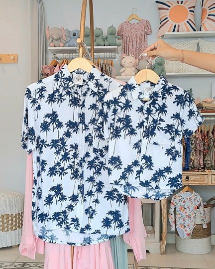 Father and son matching shirts - Navy Palm, Father and Son Outfit, Hawaiian shirts, dad and son shirts, matching Outfits, Gift for him,