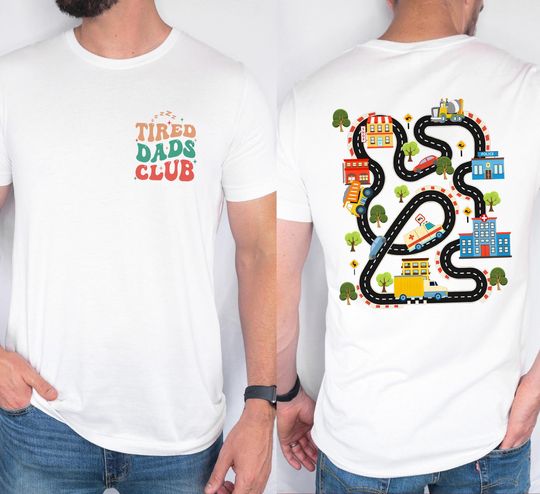 Racing Shirt for Dad, Tired Dads Club 2 Side Shirt, Kids Toy Car Sweatshirt, Toy Car Massage Shirt, Heavyweight Unisex Crewneck T-shirt