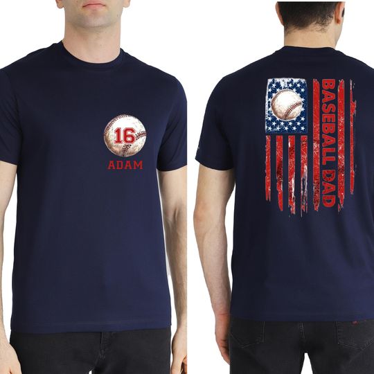 Custom Baseball Dad Shirt With Kids Name and Number, 2 Sided Personalized Tee, Fathers Day Gift for Baseball Dads and Team Supporters