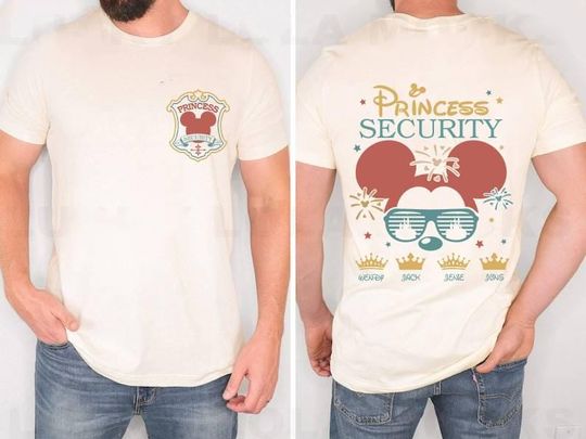 2-Sided Custom Name Disneyland Castle Princess Security Shirt, Mickey Mouse Papa Tshirt, Father's Day Gift, Mickey Dad Shirt