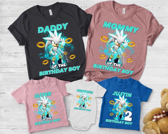 Sonic Silver The Hedgehog Birthday Shirt, Custom Personalized Boy Girl Cartoon Birthday Shirt, Birthday Gift For Son Daughter