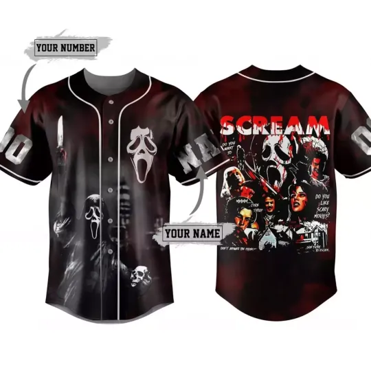 Personalized Horror Scream The Ghostface Father's Day 3D Baseball Jersey Shirt!!