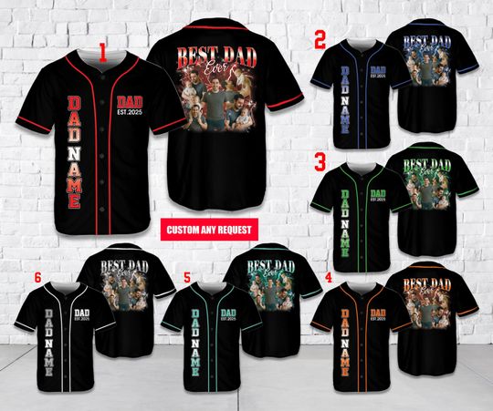 Personalized Name Best Dad Ever Baseball Jersey, Custom Photo Dad And Kids Baseball Shirt, Father's Day 2025 Jersey, Game Day Outfit For Dad