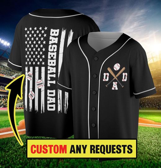 Discover Custom Baseball Dad Jersey with Kids Name, Baseball Dad Jersey, Gift For Dad, Father's Day, Baseball Season Tee, Baseball Lover