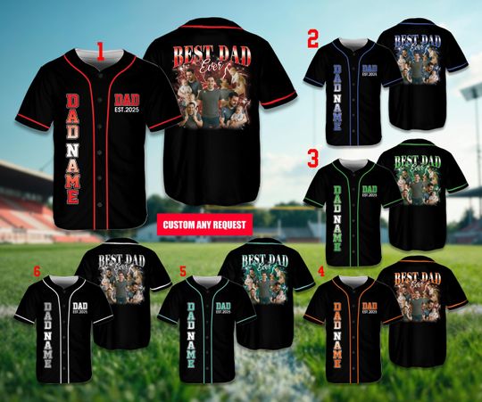 Personalized Name Best Dad Ever Baseball Jersey, Custom Photo Dad And Kids Jersey, Father's Day Baseball Shirt, Game Day Outfit For Father