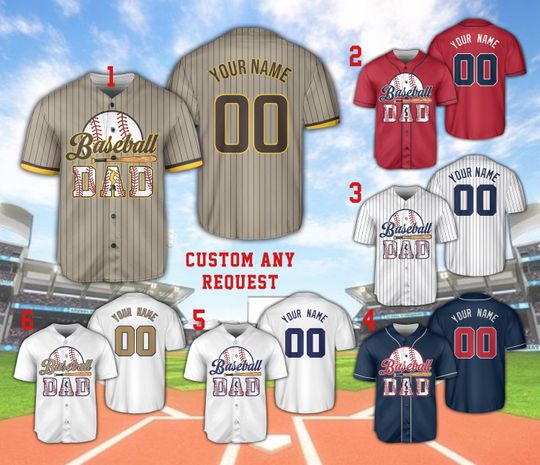 Personalized Name Number Baseball Dad Jersey, Custom Color Sports Dad Baseball Jersey, Father's Day Baseball Shirt, Game Day Outfit For Dad