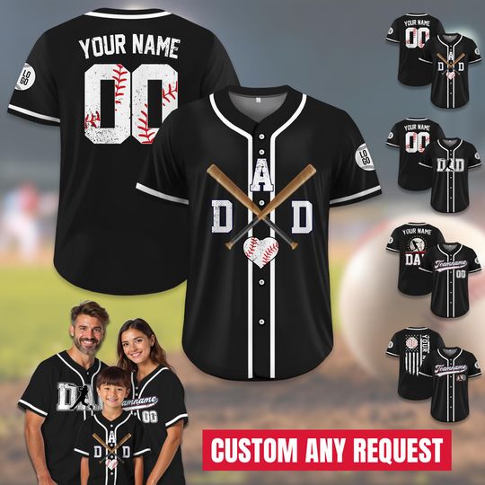 Discover Personalized Dad Baseball Jersey, Custom Dad Shirt with Names Numbers, Baseball Dad Apparel, Fathers Day Gift for Dad, Husband, Grandpa