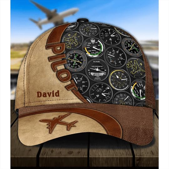 Personalized Pilot Hat  Classic Cap for Dad, Father's Day Gift from Son or Daughter, Custom Name Airplane Hat for Pilot Father