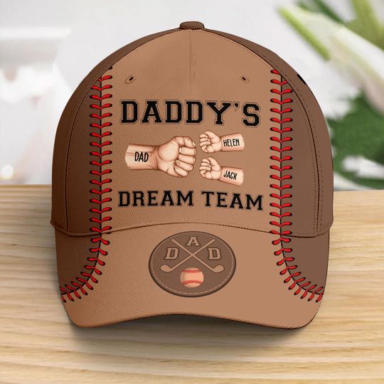 Daddy's Dream Team - Baseball Dad, Personalized Classic Cap, Father's Day Gift, Gift For Dad, Grandpa, Hat For Husband, Dad And Kid Name Cap