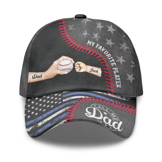 Fist Bump Daddy Grandpa, Personalized America Classic Cap, 3D Baseball Cap, Father's Day Gift For Dad, Cap For Grandpa, Dad And Kid Name Cap