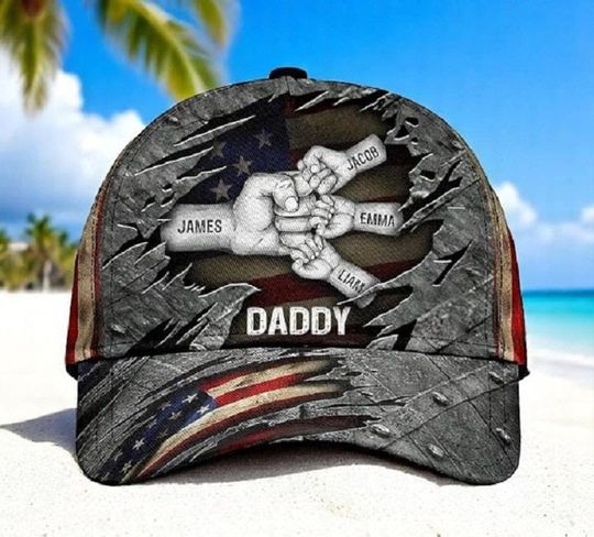 Discover Fist Bump Daddy Grandpa, Personalized America Classic Cap, Dad And Kid Name Cap, Father's Day Gift for Grandpa, for Dad, Hat For Husband